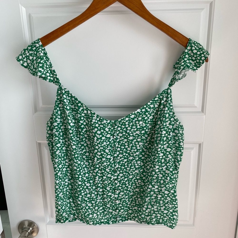 Green Floral Dressy Crop Top